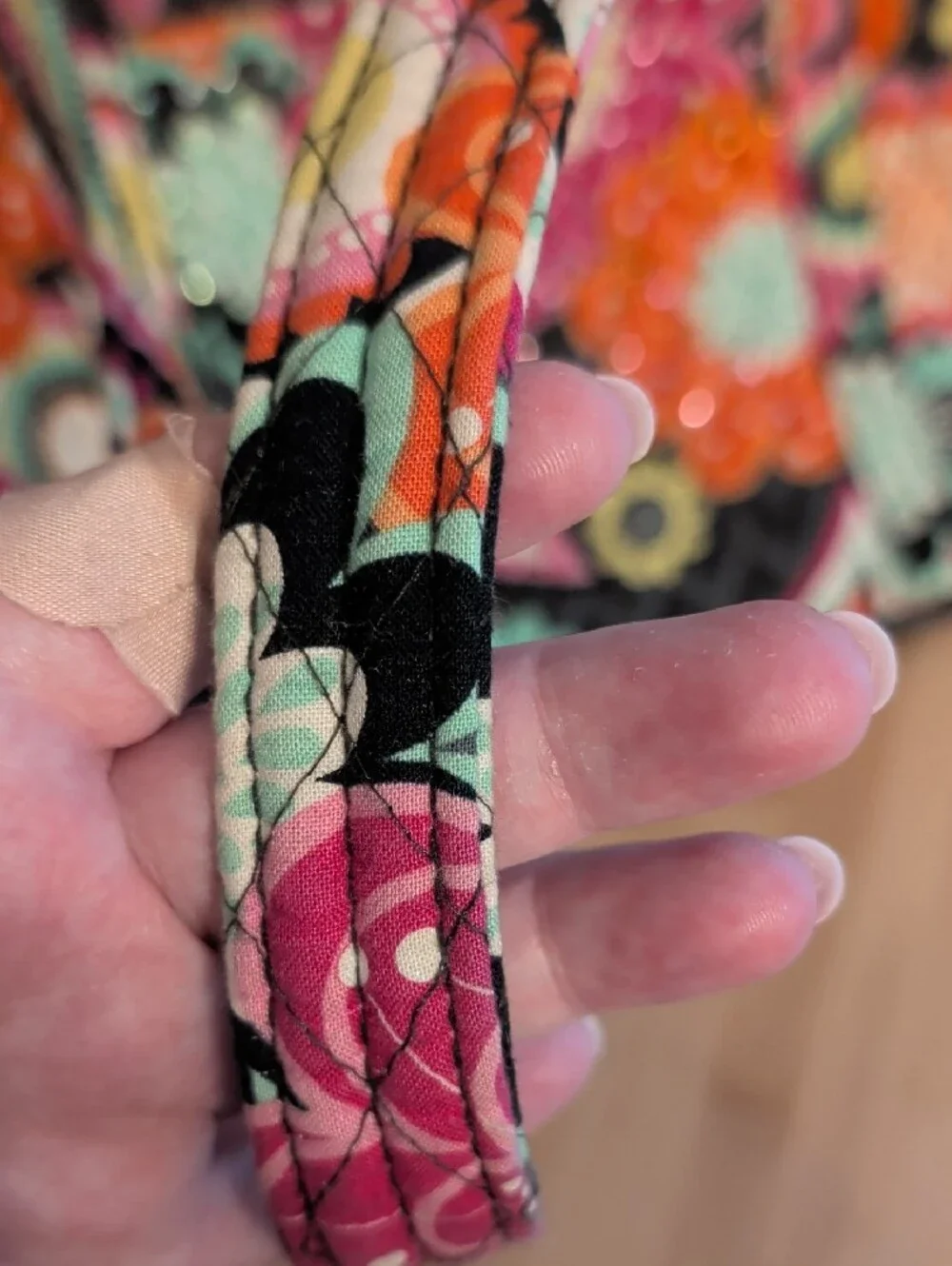 Vera Bradley Ziggy Zania Black Quilted Tote Pink, Orange & Teal Floral Paisley